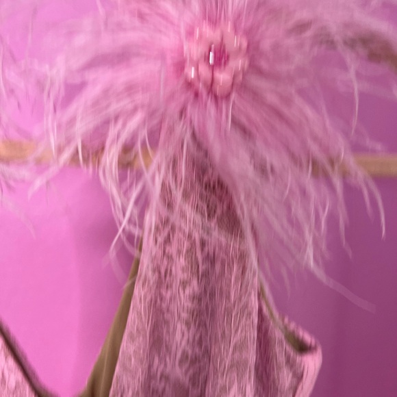 NADINE MERABI Ostrich Feather Lace Bodice Jumpsuit in Pink sz 10 - Picture 4 of 6